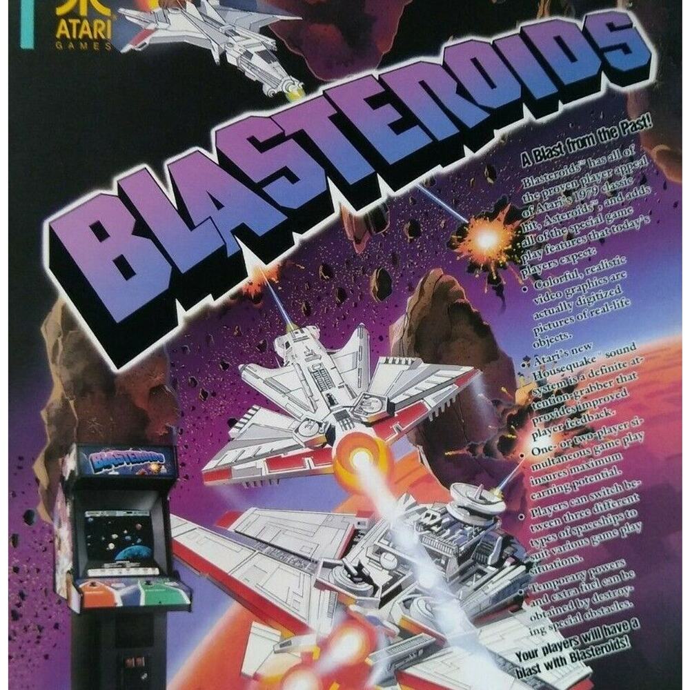 Blasteroids Arcade Flyer 1988 Original Atari Asteroids Space Age Art 8.5" x 11"